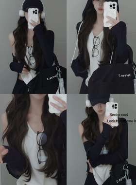 LISEYEN设计师款 chao薄弹力树坑条连帽卫衣开衫背心 这件很显瘦