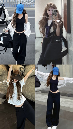 LISEYEN设计师 黑色休闲裤女2026夏季新款宽松慵懒显瘦直筒长裤子