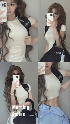 LISEYEN设计师款香草色 chao弹力健身Bi备T恤女修身显瘦短袖上衣