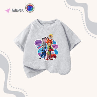 儿童疯狂动物城纯棉短袖t恤男童红色上衣2026新款朱迪衣服女童装