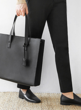 韩国Theaction托特包青年男女横款手提包疯马纹PU皮单肩斜挎包