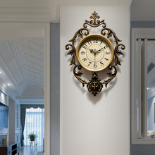 美式创意静音挂钟客厅家用时钟卧室时尚轻奢钟表大气艺术挂表钟饰