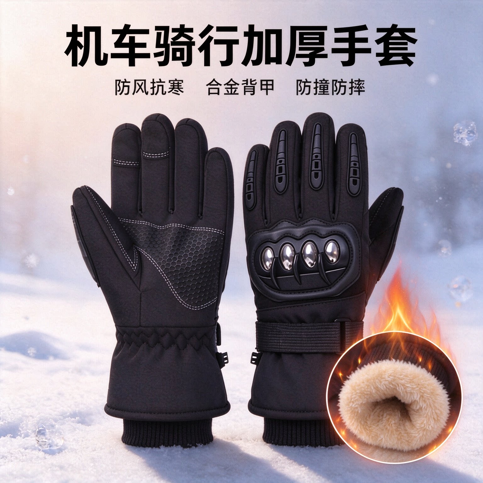 机车冬季加绒保暖防摔骑行手套