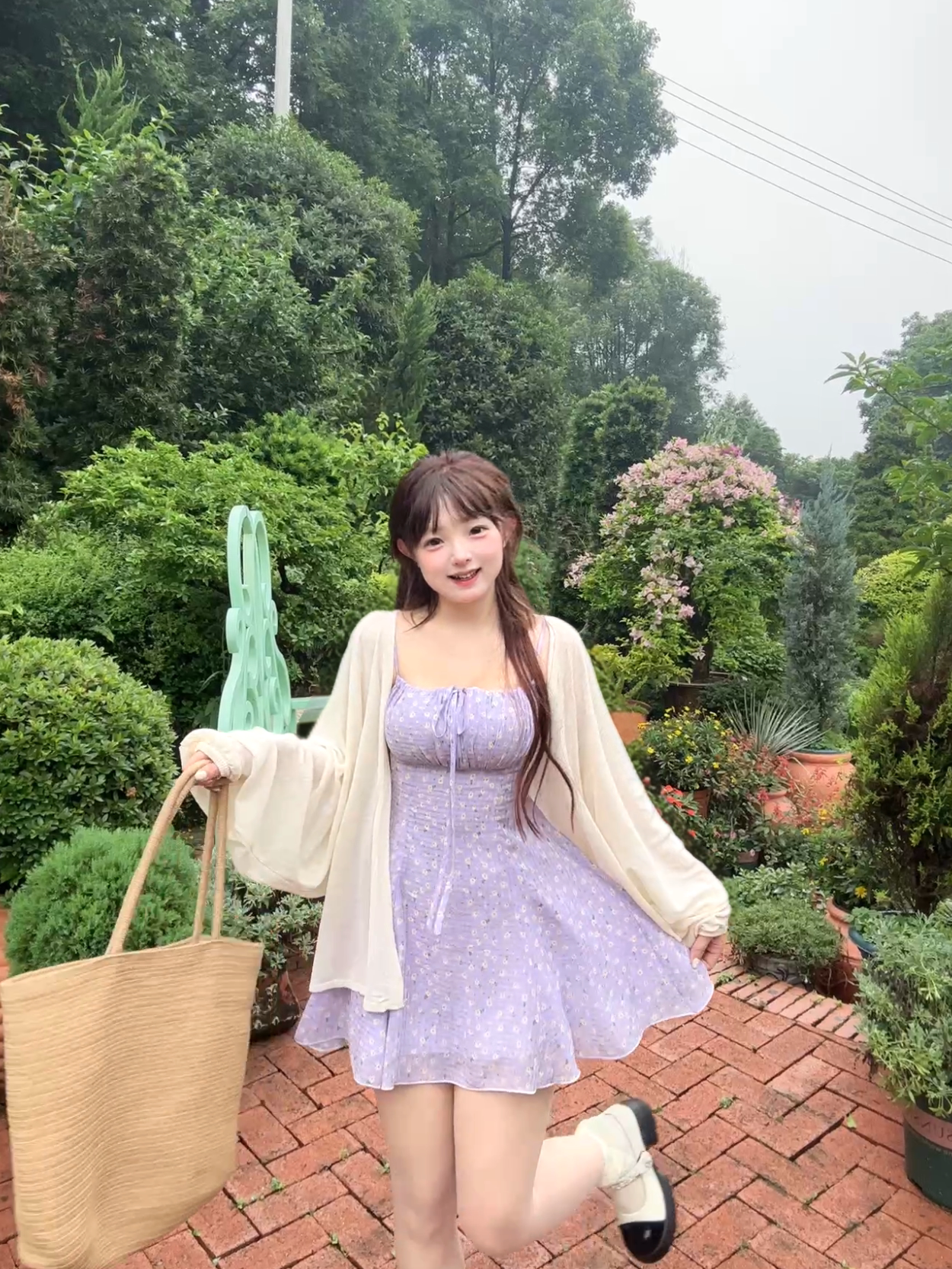 茄茄西米奶杏色长款薄针织开衫夏季图片