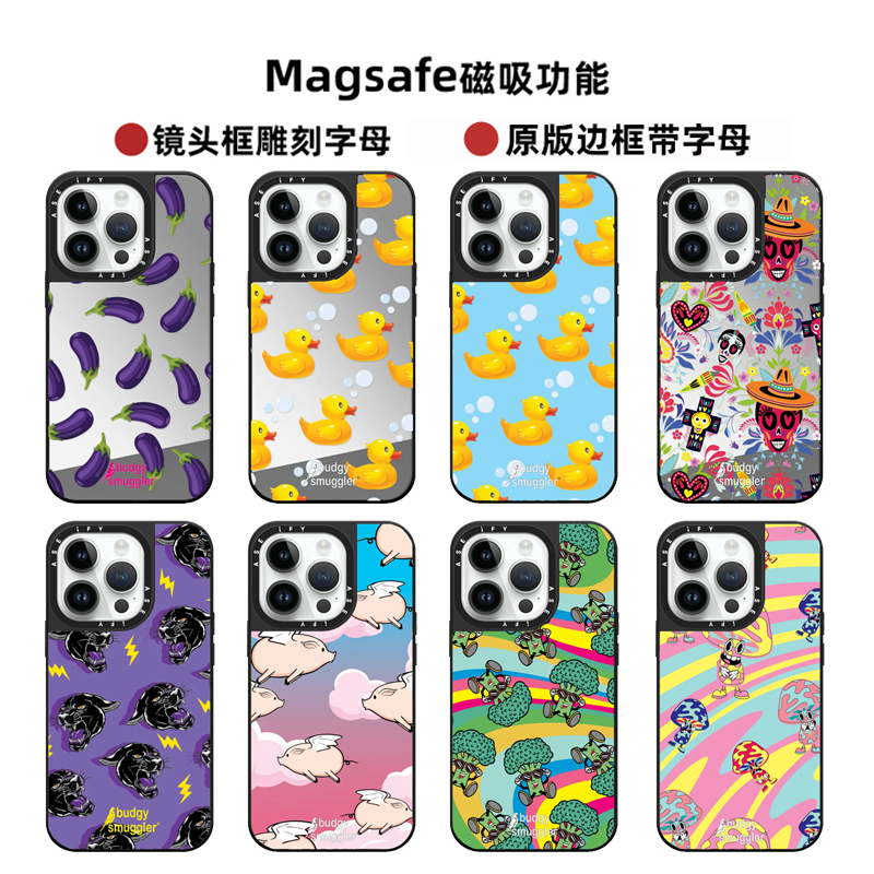 Magsafe磁吸CASE联名Budgy Smuggler橡皮鸭15ProMax手机壳适用14Pro镜面黑边框iPhone12pro苹果13防摔保护套