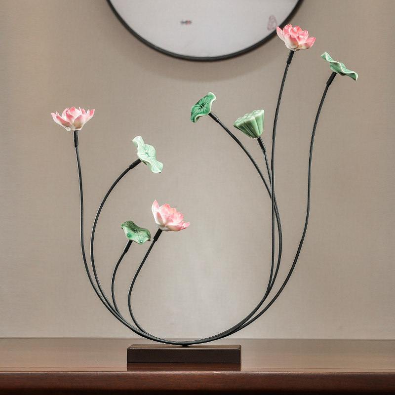 新中式客厅装饰莲花摆件家居饰品酒柜办公室茶室荷花工艺品