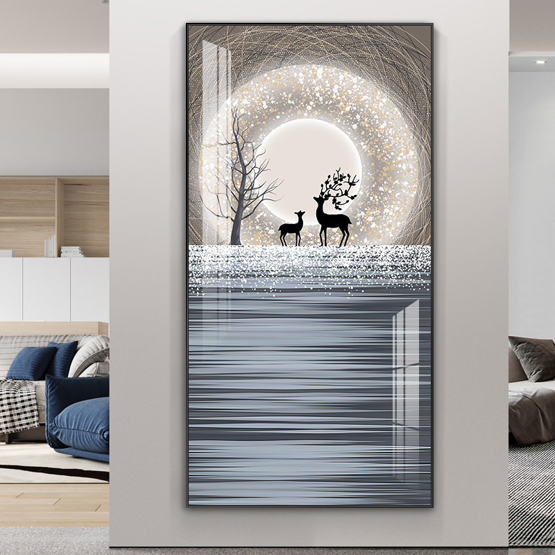 速发鹿繁麋星玄关装饰画轻奢走廊过道挂画简约入户进门壁画
