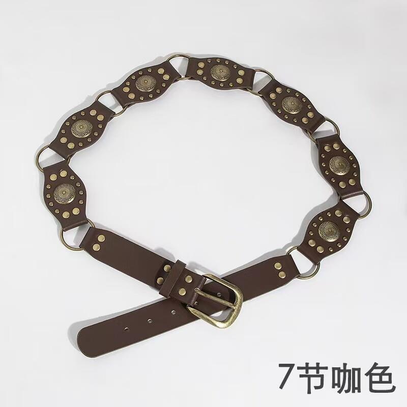 波西米亚复古美式皮带ins风辣妹复古棕色铆钉腰带腰封牛仔裤带