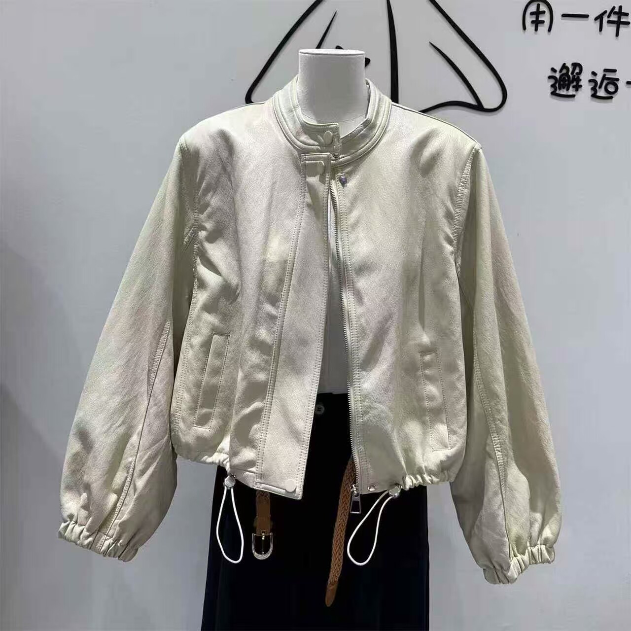 banyun 2026春季新款小个子短款休闲皮夹克上衣棒球服皮衣外套