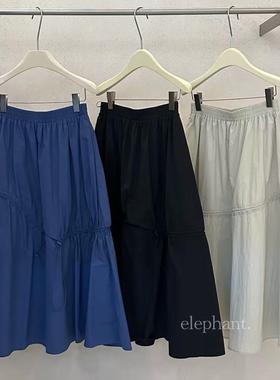 elephant新款半裙抽绳蓬蓬裙时尚洋气减龄少女感百搭纯色简约长裙