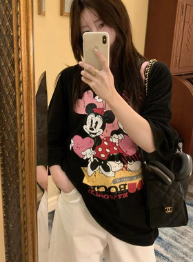 handwash半个三三夏新款T恤米奇印花休闲显瘦宽松中长款短袖纯棉