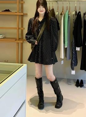 handwash三三家中长款波点衬衫时尚洋气花边领复古法式优雅气质