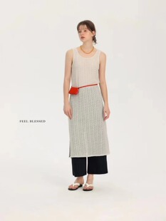 feel blessed背心连衣裙蕾丝钩花针织长裙开叉显瘦高级简约冷淡风