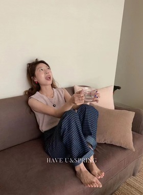 Have u新款韩版牛仔裤针织背心时尚阔腿显瘦高腰2024明星同款甜妹