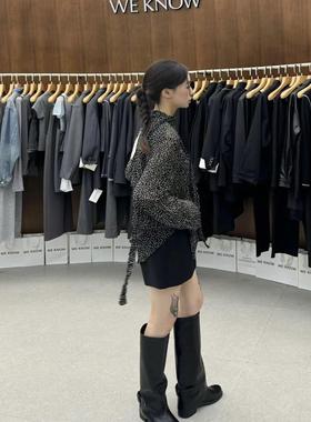 wk家衬衫圆领黑色波点慵懒风系带时尚个性韩系气质衬衣24新款