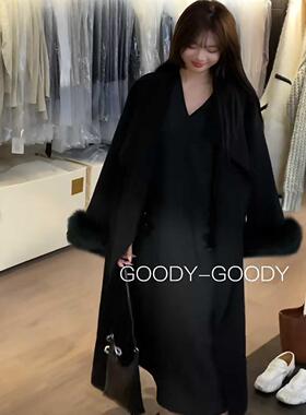 goody-goody名媛千金风大衣秋冬外套韩系气质显瘦长款黑色高级感