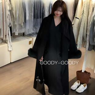 goody-goody名媛千金风大衣秋冬外套韩系气质显瘦长款黑色高级感