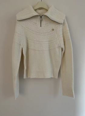 wk新款毛衣现货羊驼毛翻领拉链套头简约修身韩系时尚短款百搭拼接