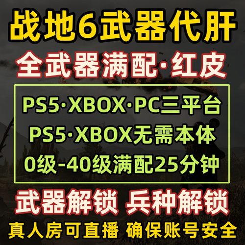 XBOX PS5 PC 战地6 刷枪械配件满配红皮兵种武器任务解锁代肝代打
