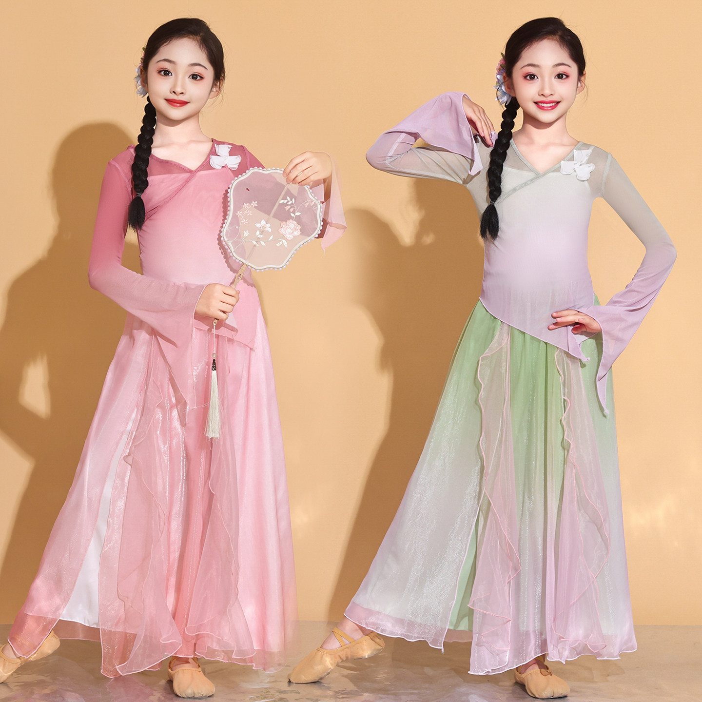 古典舞演出服女儿童舞蹈练功服少儿艺考比赛飘逸纱衣立春舞蹈服装图片