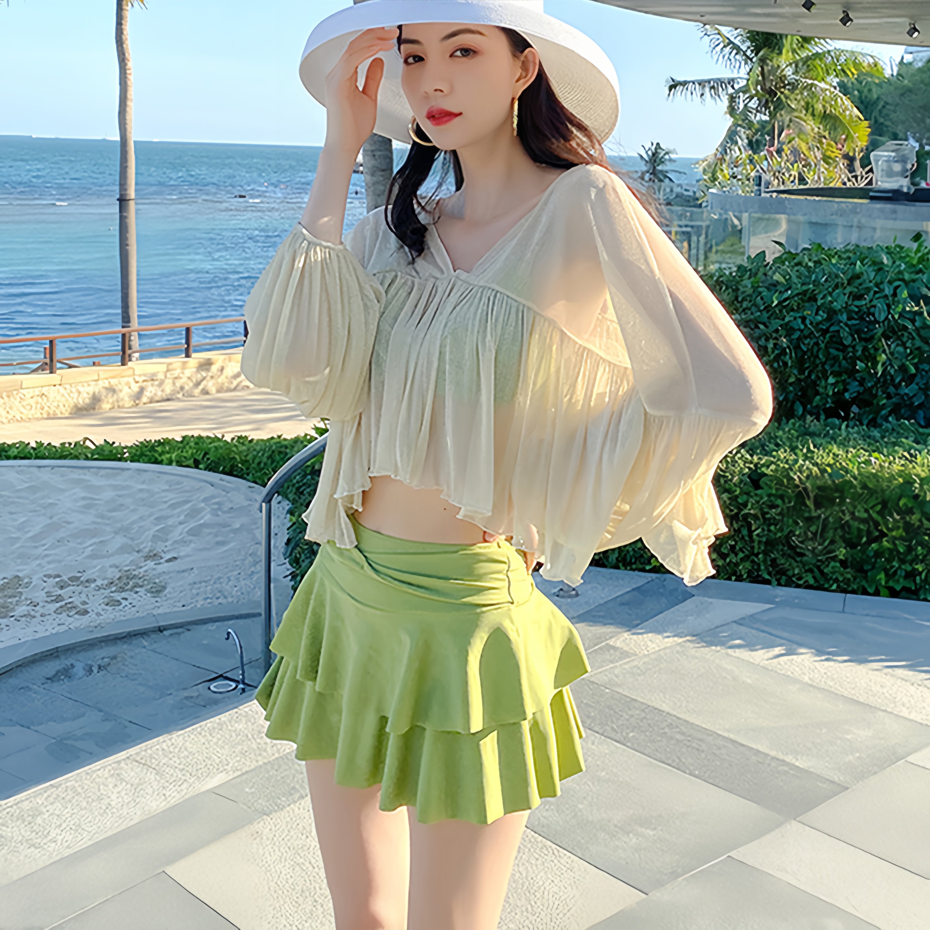 比基尼泳衣女分体三件套小胸聚拢罩衫显瘦泡温泉高级感绝美泳装