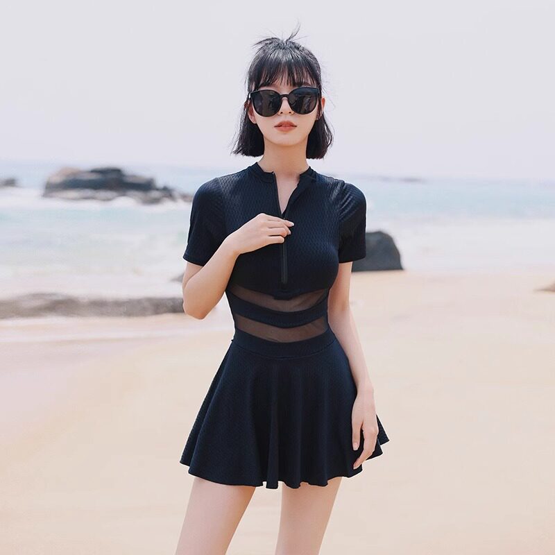 连体泳衣女款遮肚显瘦2026新款性感黑色裙式泡温泉保守女士游泳衣