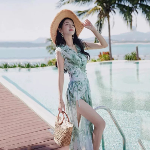 女士绝美泳衣女连体保守长裙遮肉小胸钢托高级感2026年新款 游泳衣