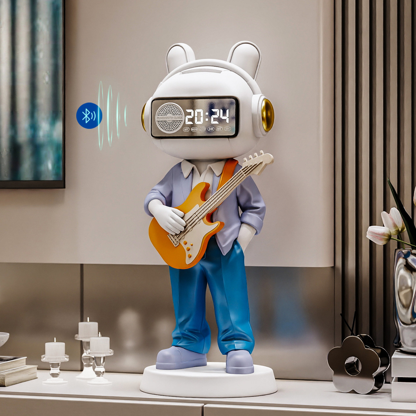 吉他宇航员时钟音响小摆件入户正对门玄关桌电视柜2026时尚新款,家居饰品,桌面摆件,淘宝优惠券,粉丝福利购,淘宝优惠卷