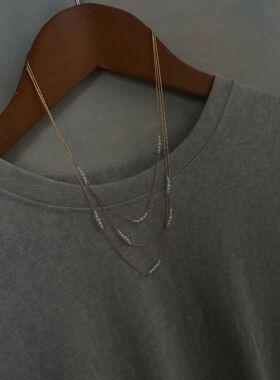 VN JEWELRY天然三层钛钢不锈钢淡水珍珠项链米珠毛衣谁蛇骨链女