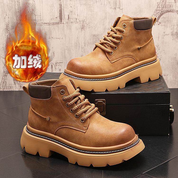 马丁靴男款2025新款冬季大黄靴厚底增高保暖加绒棉鞋高帮短靴子男