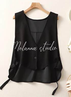 Molanna黑色背心夹克女性2025年夏季新设计利基无袖马甲外背心