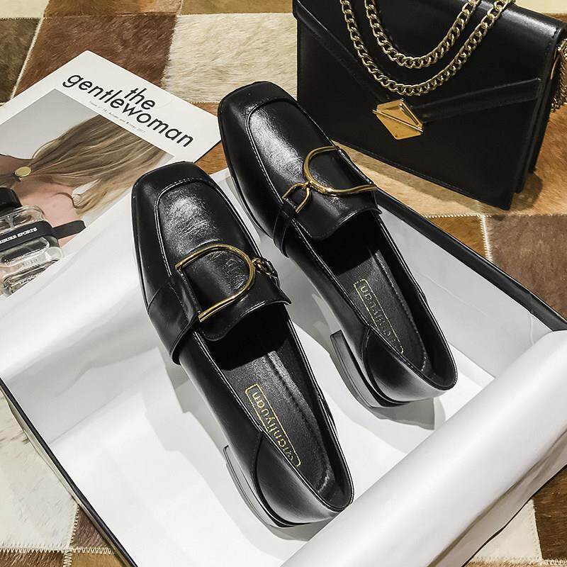 女鞋2025春秋新款英伦风中跟职业单鞋爆款小皮鞋工作软底乐福鞋子