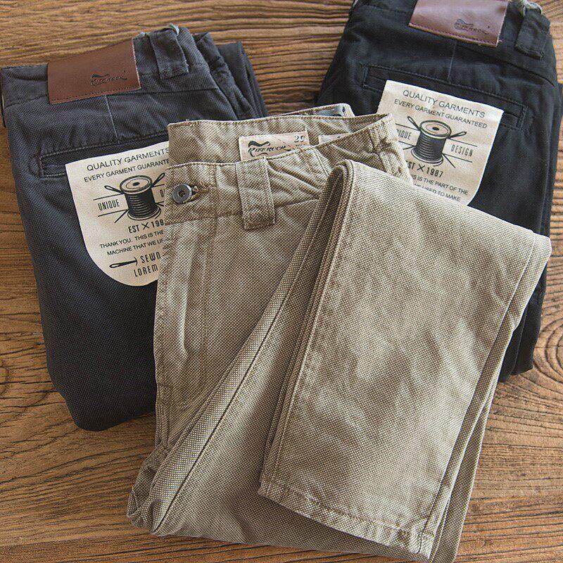 欧洲站男士复古美式休闲裤潮春秋修身直筒长裤水洗做旧纯棉工装裤