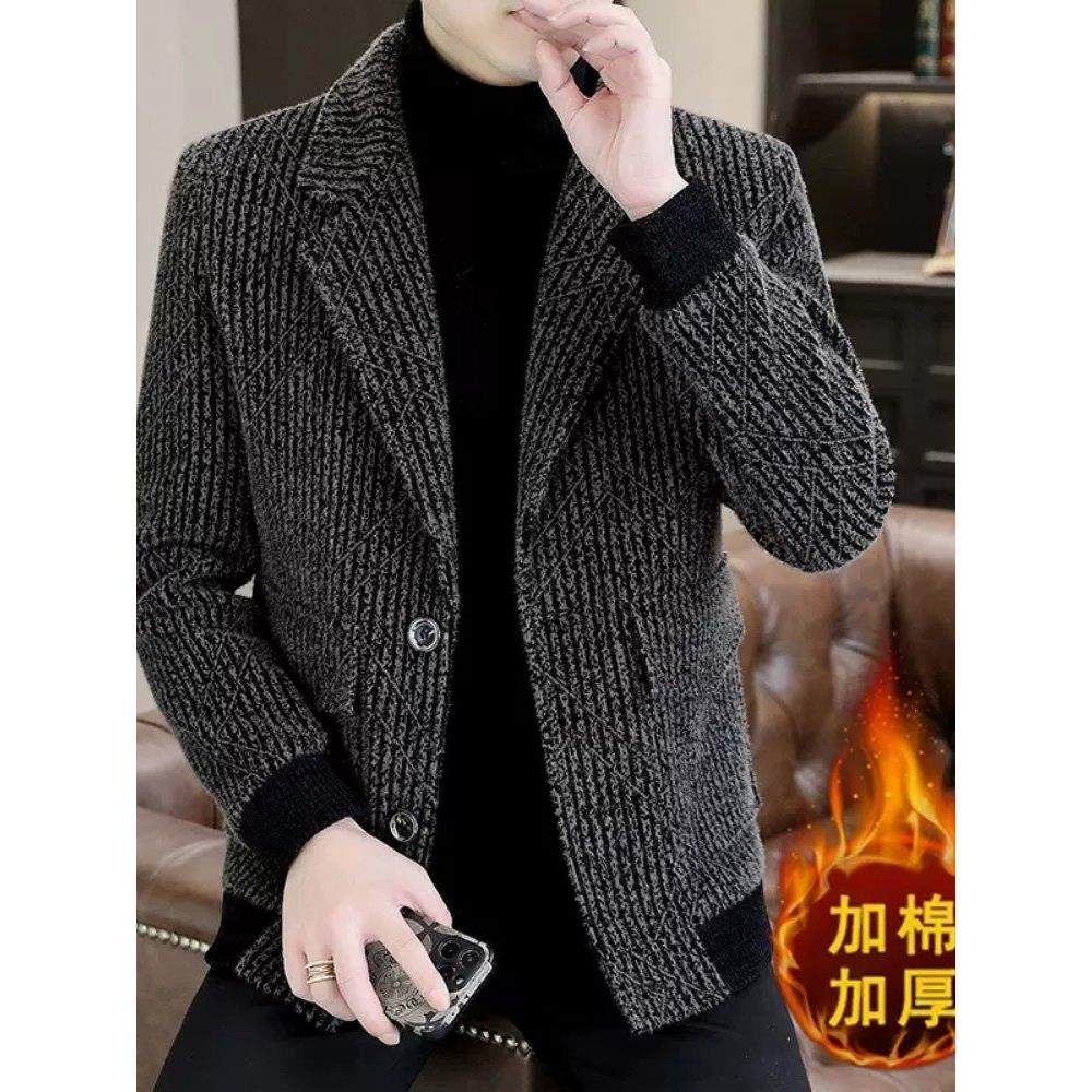 秋冬季金貂绒西装外套男新款潮牌休闲修身加厚男士毛呢大衣短款潮