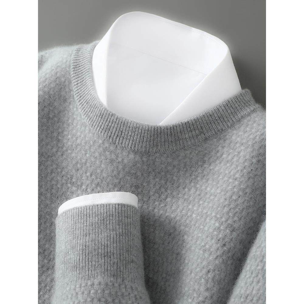 秋冬纯色山羊绒圆领套头男士毛衣宽松显瘦商务青年羊毛针织打底衫