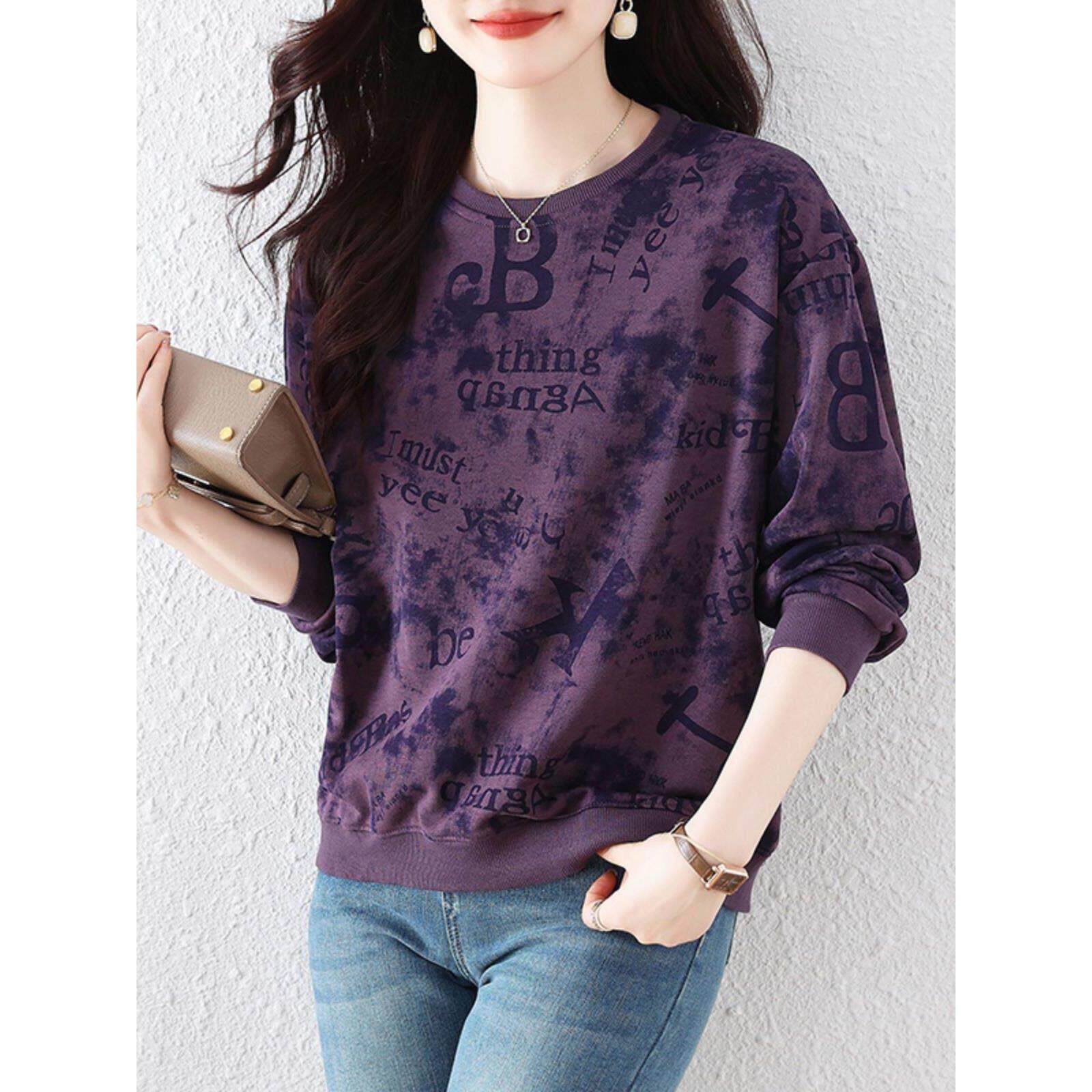 纯棉长袖T恤女春秋遮肚打底大码女装卫衣200斤胖mm显瘦印花上衣女