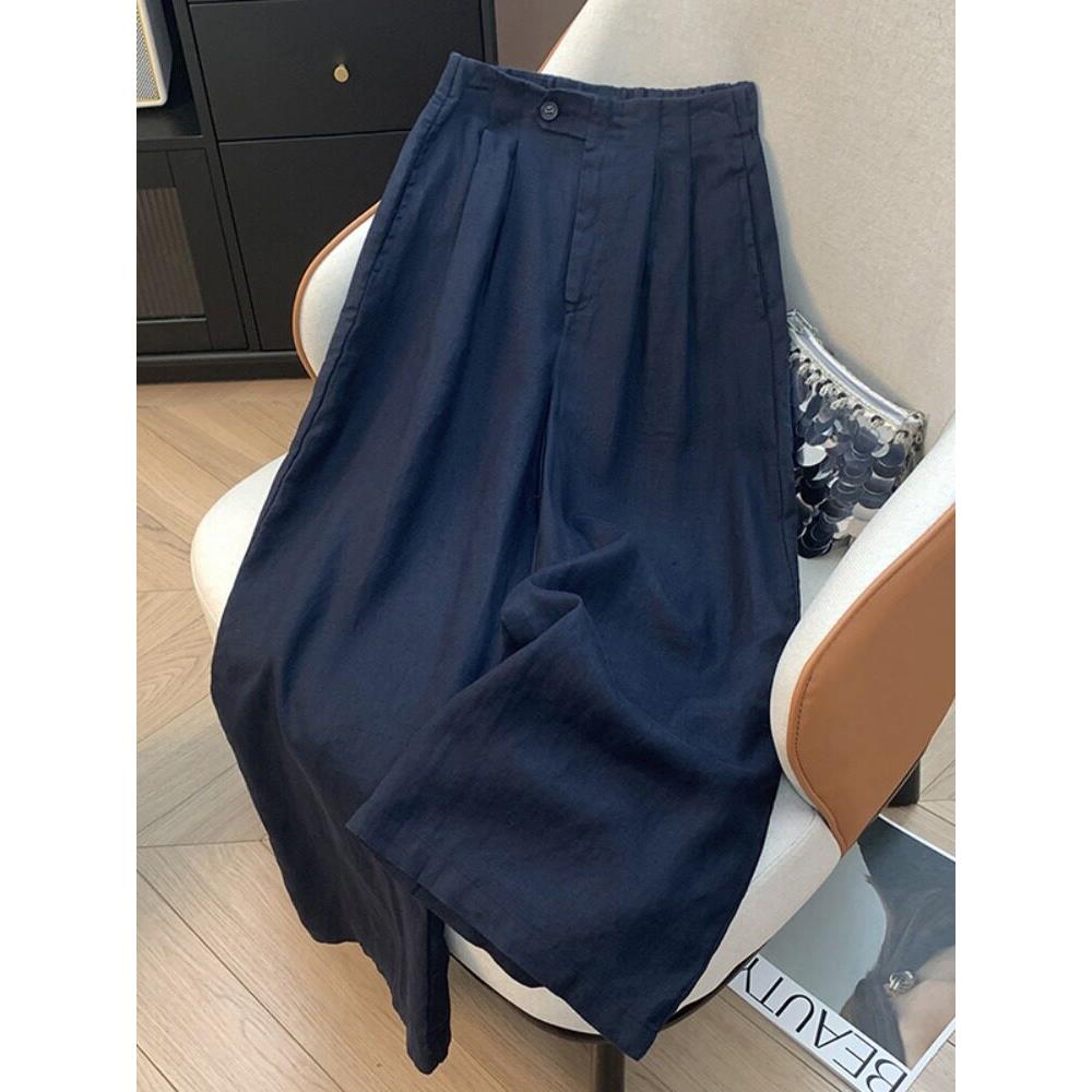 休闲裤女夏季新款大码宽松显瘦时尚百搭女士高腰垂感九分直筒裤子