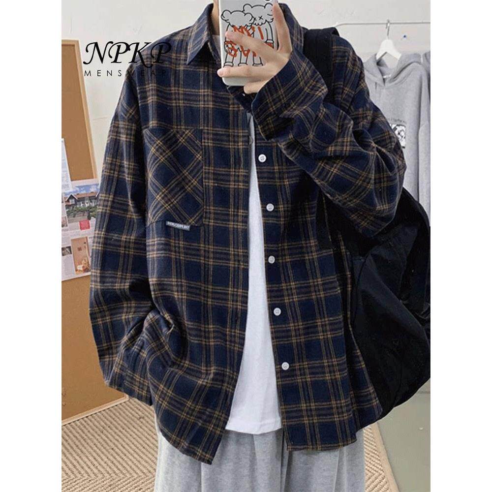 磨毛格子长袖衬衫男款春秋季2025新款休闲覆古外穿衬衣韩版外套男