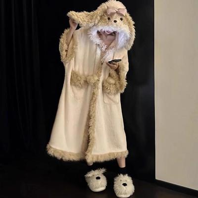 法国BERYDIA可爱卡通小狗毛绒睡衣女秋冬2025新款加厚睡袍家居服