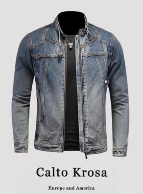 CaltoKrosa~漫威毒液立领牛仔夹克男水洗设计感美式覆古机车外套