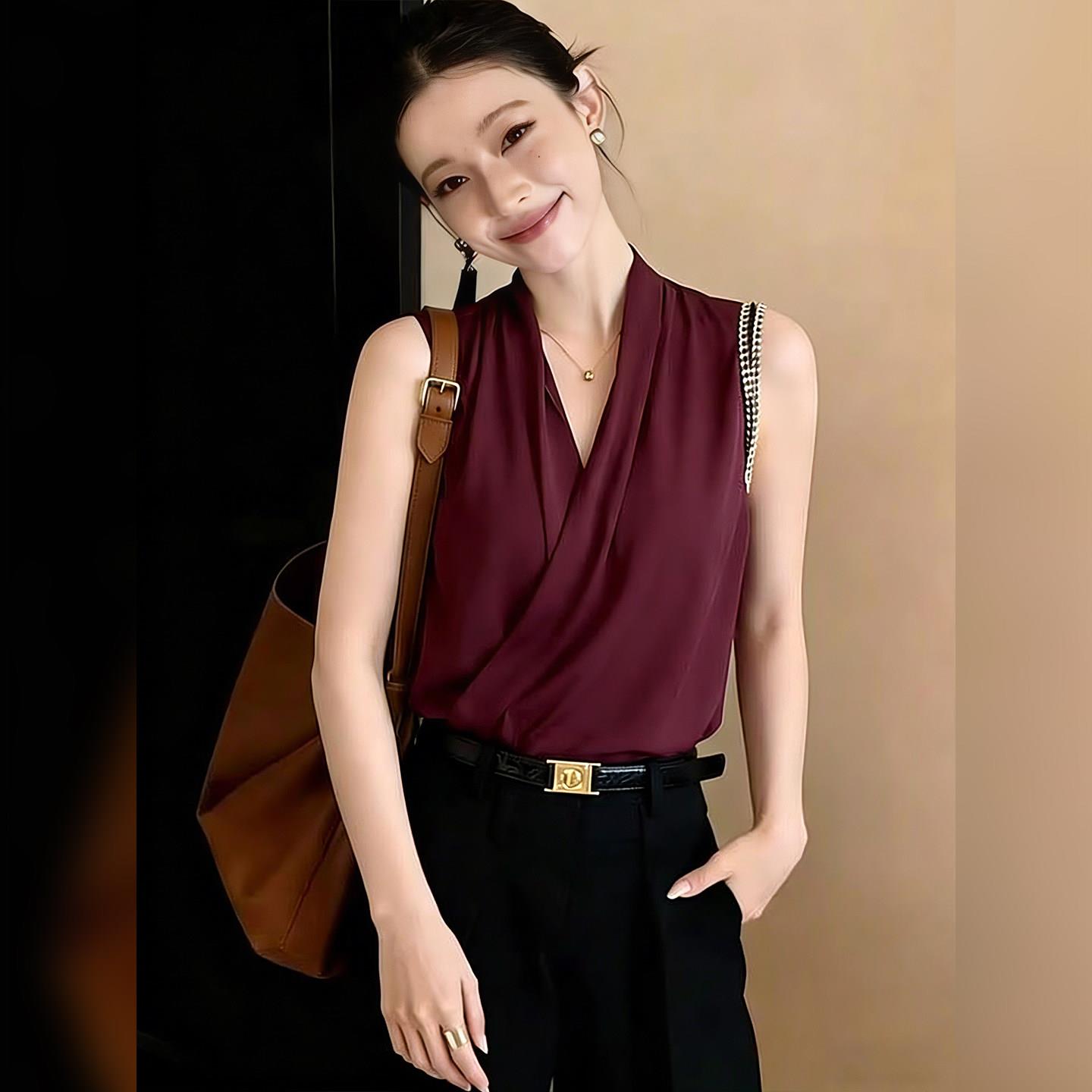 设计感高端轻奢风套头v领背心女士夏季新款百搭时尚气质无袖衬衣