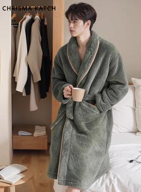 CHRISMA&KATCH珊瑚绒睡袍男款冬季加绒加厚浴袍法兰绒男士家居服