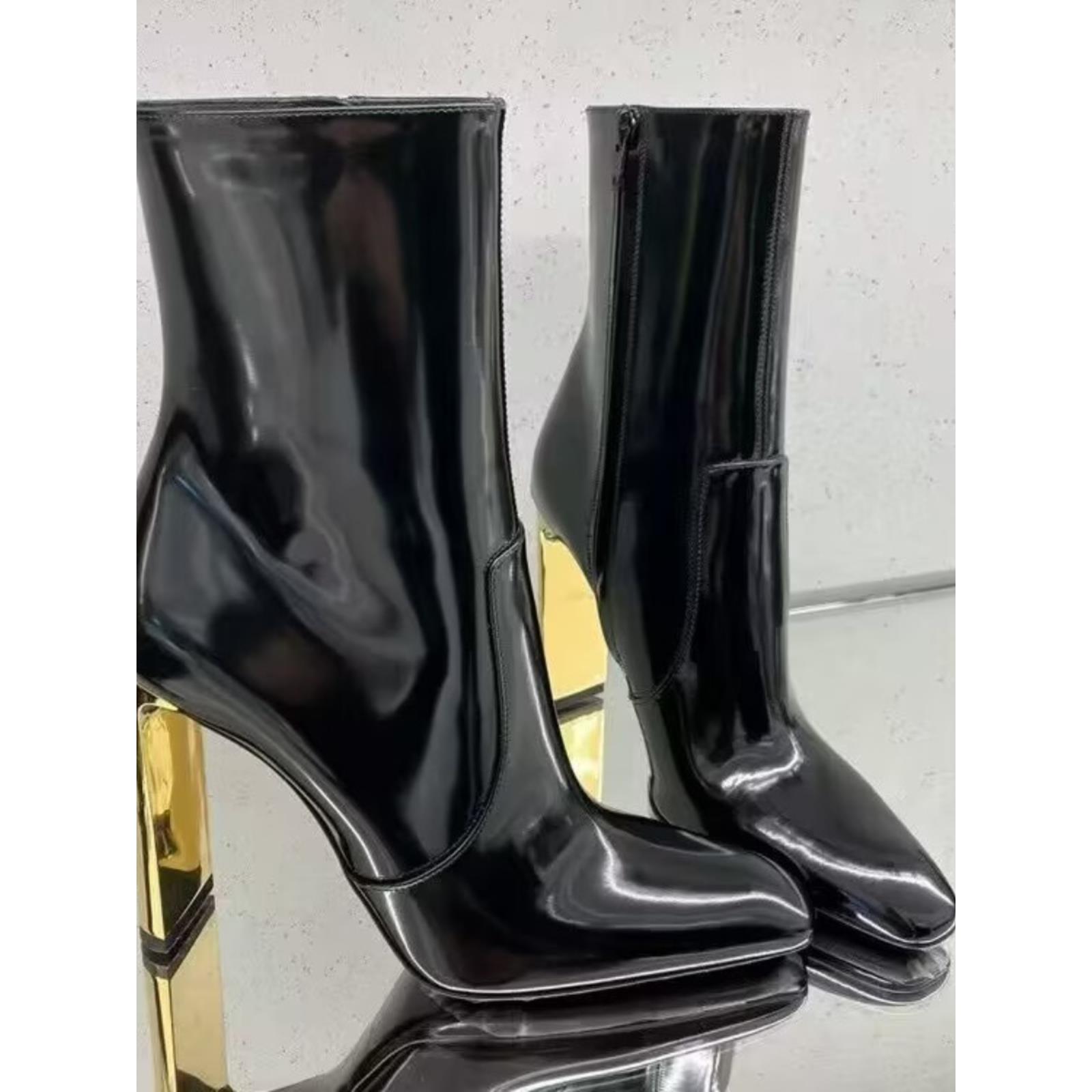 时尚品牌女式短靴Nazha同款靴2024秋冬新款羊毛衬里高跟鞋修身Loo