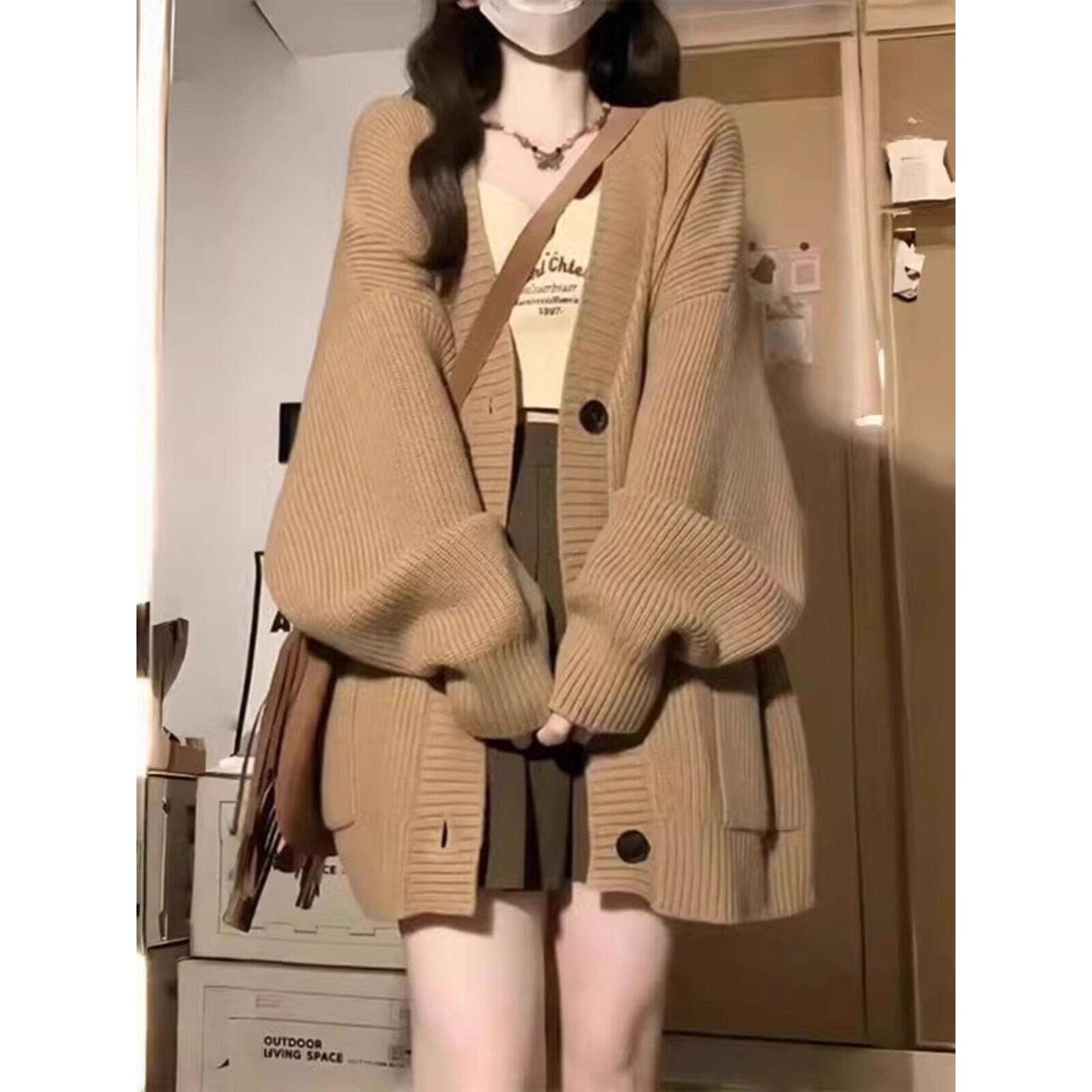 日系慵懒风软糯宽松毛衣外套女秋冬季新款穿搭爆款小个子针织开衫