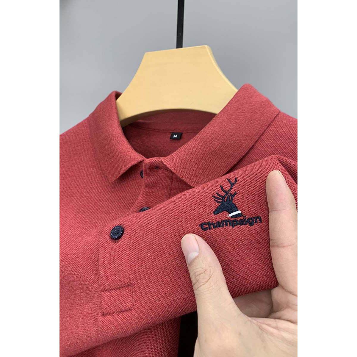 高端纯棉长袖polo衫男士2025年新款潮流刺绣翻领春秋t恤休闲上衣