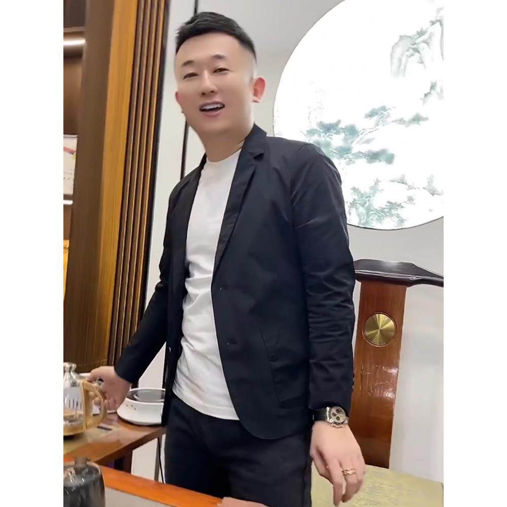 潮牌西服男士秋季高级感透气外套双粒单排扣百搭休闲商务长袖上衣