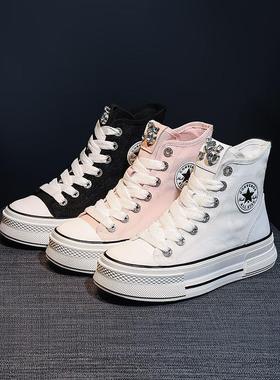 增高显瘦~！LW-Changer~透气高帮帆布鞋百搭厚底板鞋小个子小白鞋