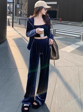 LILY MOST高级感金丝绒休闲运动套装女2025春韩版气质显瘦阔腿裤