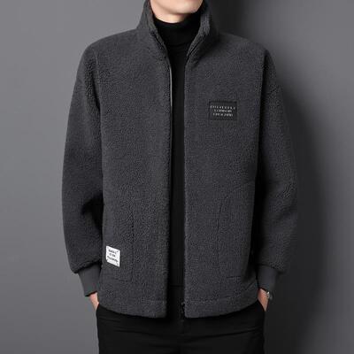 羊羔绒外套男士春秋季加厚宽松大码胖子保暖皮毛一体立领夹克衫潮