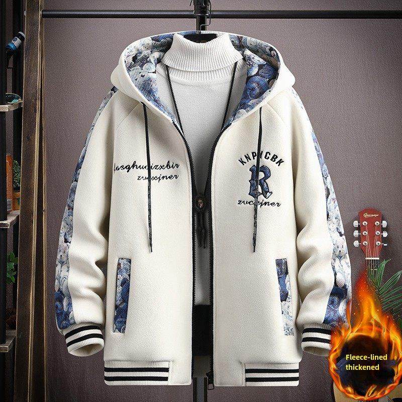 青少年加绒加厚外套男2025秋冬季保暖连帽夹克初高中生棒球服棉服